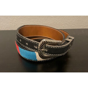 Desperado Belt Womens 26 Black Multicolor Woven Striped Western Buckle Boho